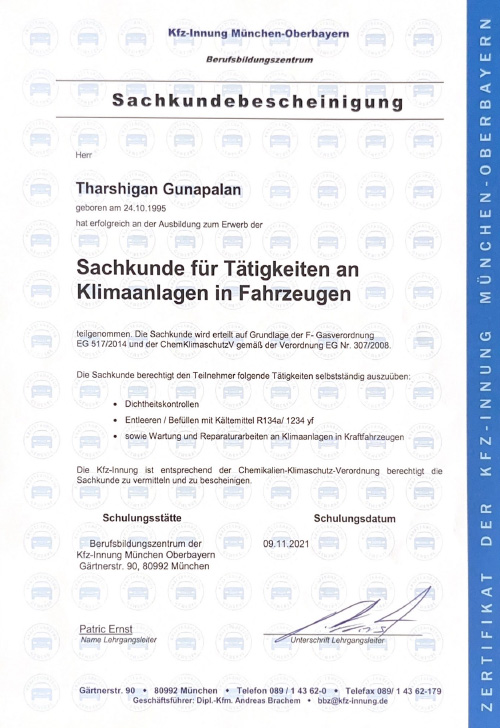 Sachkundebescheinigung